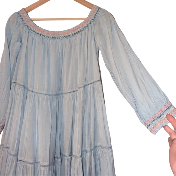 Free People Sunbeams Embroidered Boho Off Shoulder 3/4 Sleeve Lined Mini Dress - Picture 10 of 13